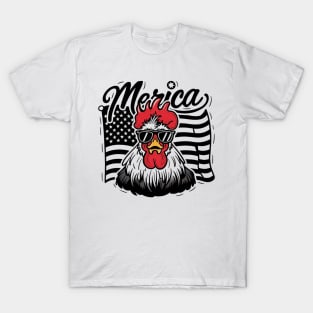 Patriotic chicken wearing sunglasses with the USA flag design for chicken lovers celebrating the 4th of July. T-Shirt